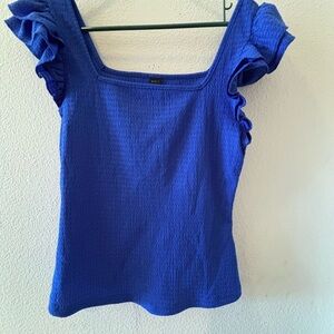 SHEIN Blue Ruffled Blouse with Square Neckline
